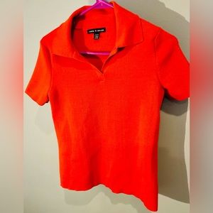 Cable Gauge Small V-neck short sleeve blouse  orange/red color